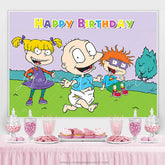 Lofaris Lawn Run tree Cartoon Happy Birthday Party Backdrop